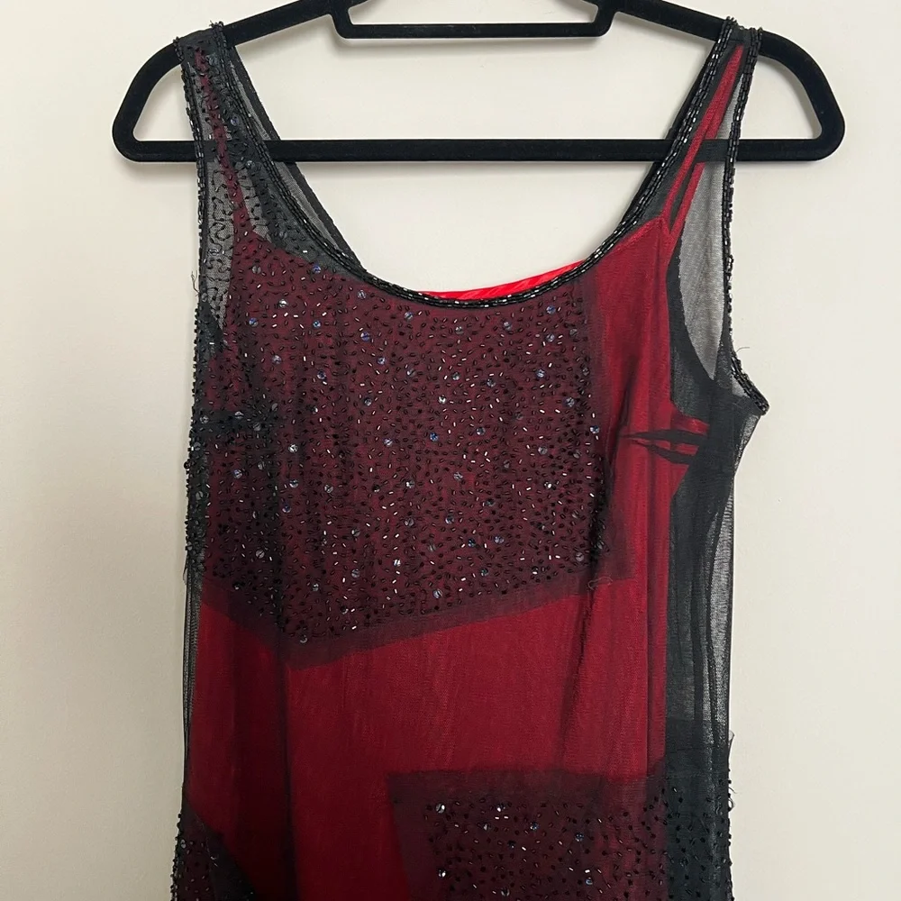 Sue Wong Beaded Red Black Mesh Gown Size 12 - Picture 3 of 12